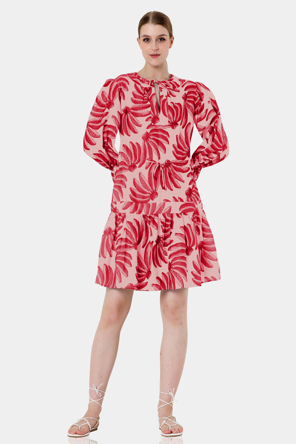 red formal dress short, knee length dress, printed mini dress, HT 360 Collective,