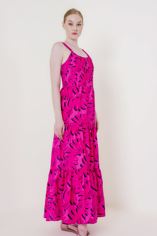 strappy maxi dress, strappy flowy maxi dress, hot pink maxi dress, long pink dress, HT 360 Collective,