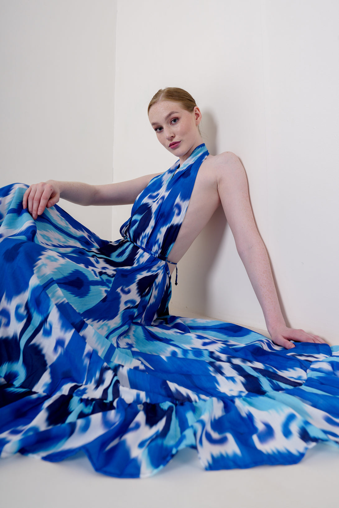 long flowy dresses, long summer dresses for women, dress with deep plunge, blue formal dress, HT 360 Collective,