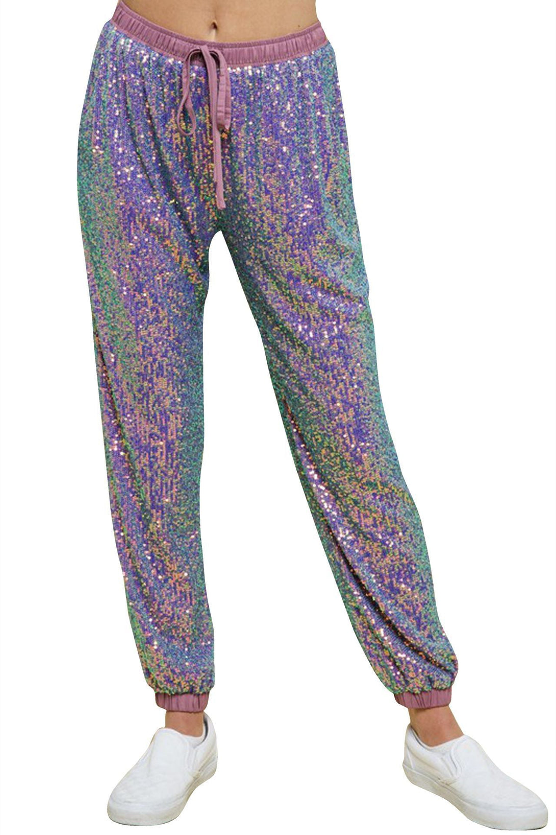 "high waist sequin joggers" "plus size sequin joggers" "women's sequin jogger pants" "HT 360 Collective"