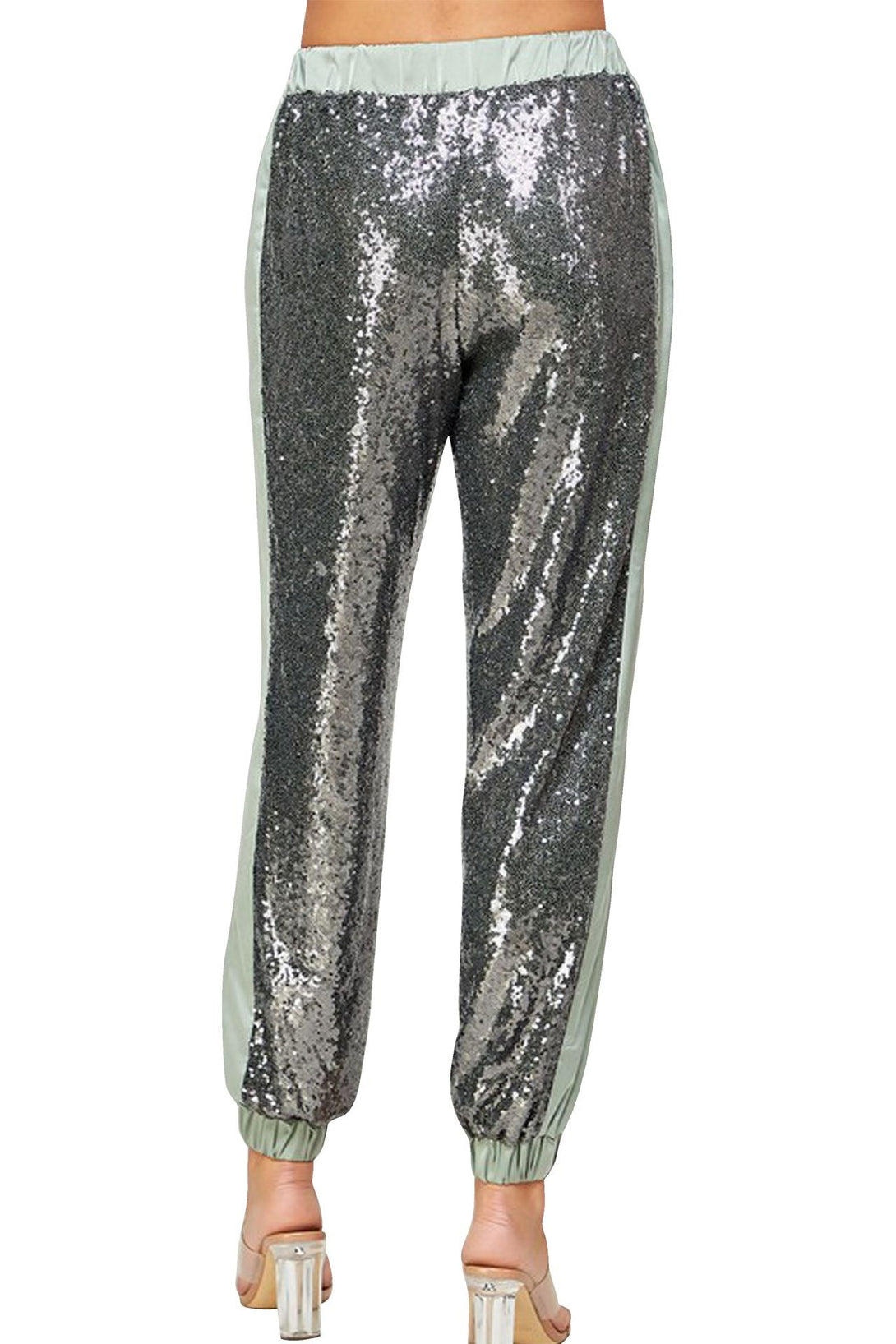 "silver jogging pants" "plus size sequin joggers" "women's sequin jogger pants" "HT 360 Collective"