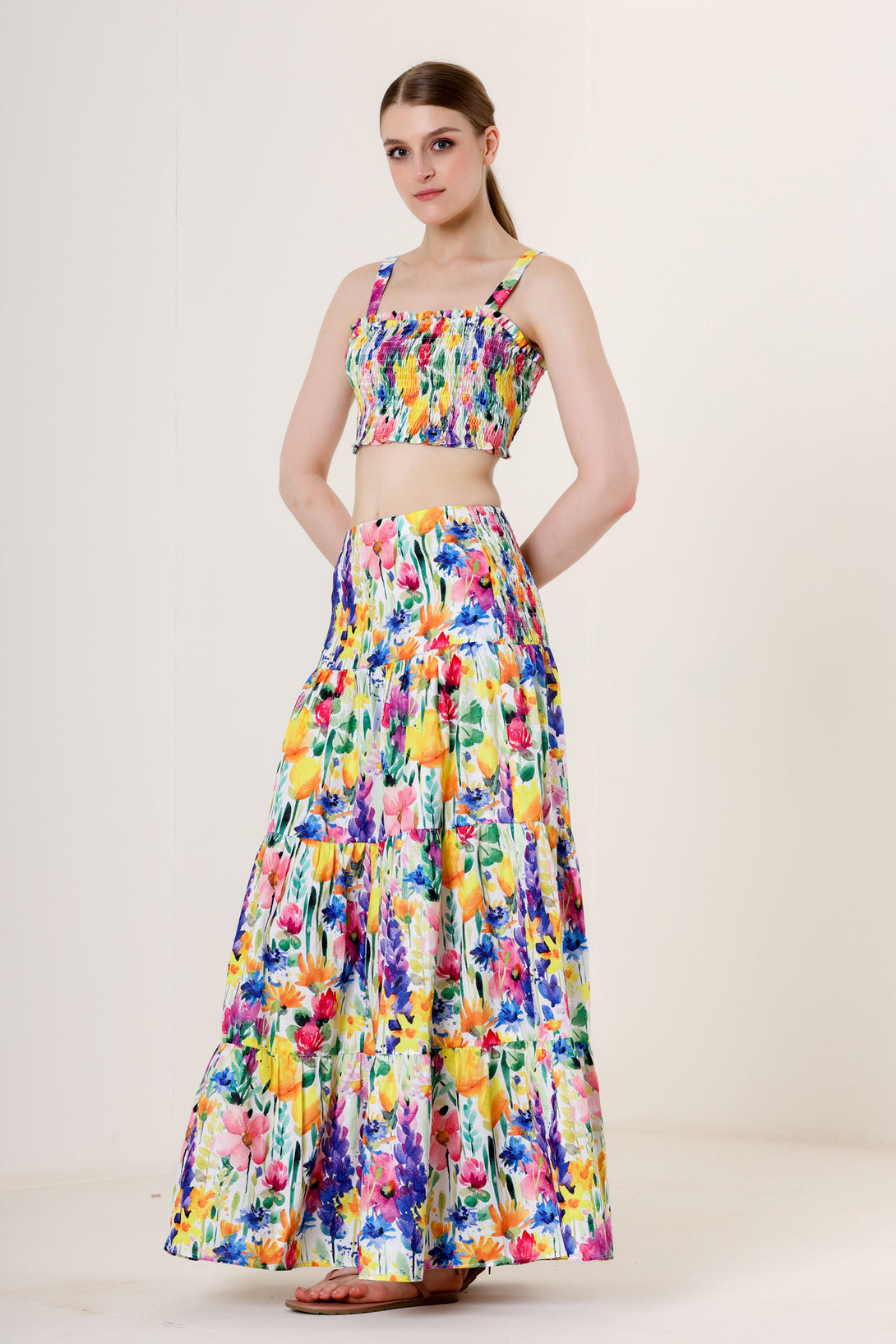 fruit print, floor length maxi skirt, designer maxi skirt, HT 360 Collective,