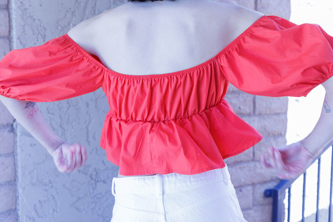 red off the shoulder top, holiday tops for women, ladies tops and blouses, HT 360 Collective,