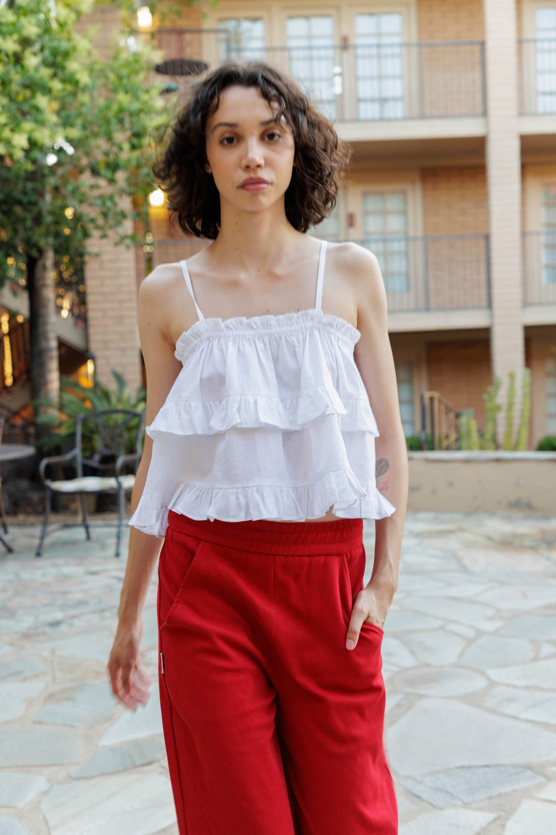 frilly ruffle top, white blouse frill, hyper texture, hyper haptic, HT 360 Collective,