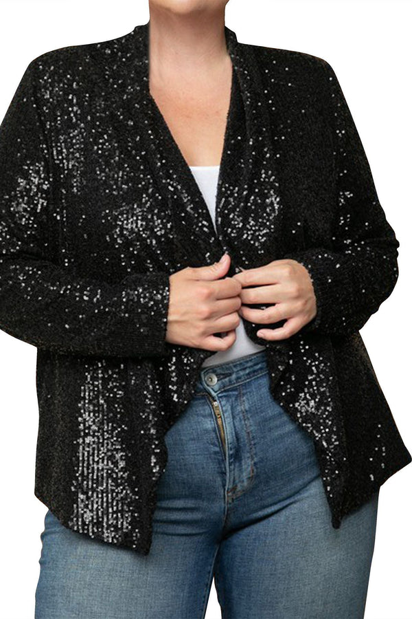 "womens plus size sequin jacket" "black sequin blazer for women" "sequin blazer jacket" "HT 360 Collective"