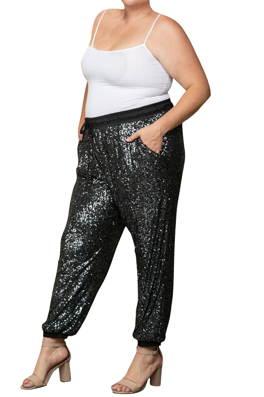 "HT 360 Collective" "high waist sequin joggers" "jogger sequin pants" "black sequin joggers" "womens sequin joggers"