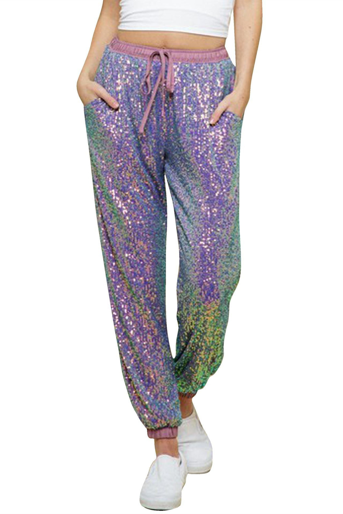 "sequin pants joggers" "sequin jogger pants women" "womens plus size sequin joggers" "HT 360 Collective" 