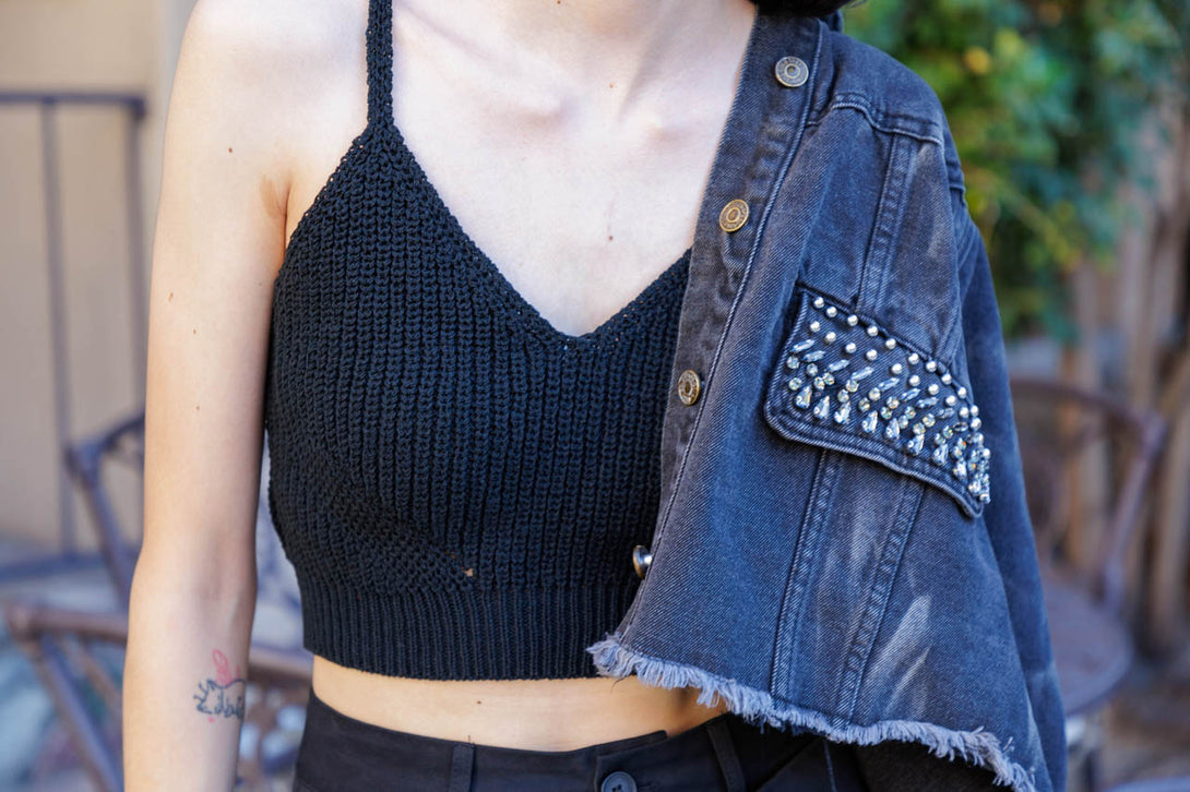 short sweater top, HT 360 Collective, black knit crop top, black crop knit, black crop knit,
