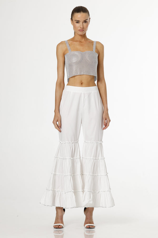 White & Silver Solid  Palazzo Pant