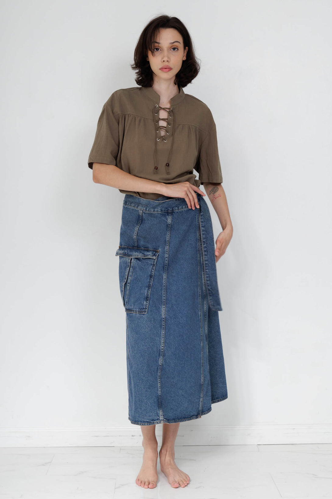 long dark denim skirt, HT 360 Collective, floor length denim skirt, high waisted denim maxi skirt,