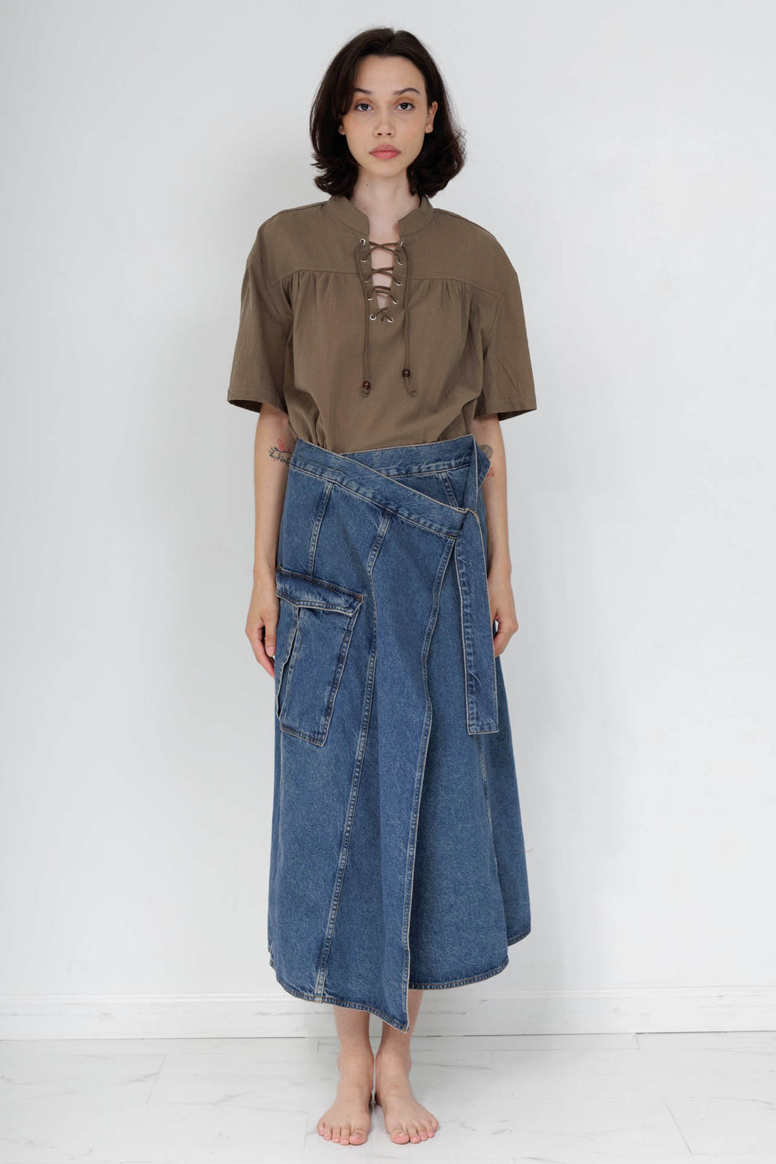 dark denim maxi skirt, HT 360 Collective, high waisted long denim skirt, full length denim skirt,