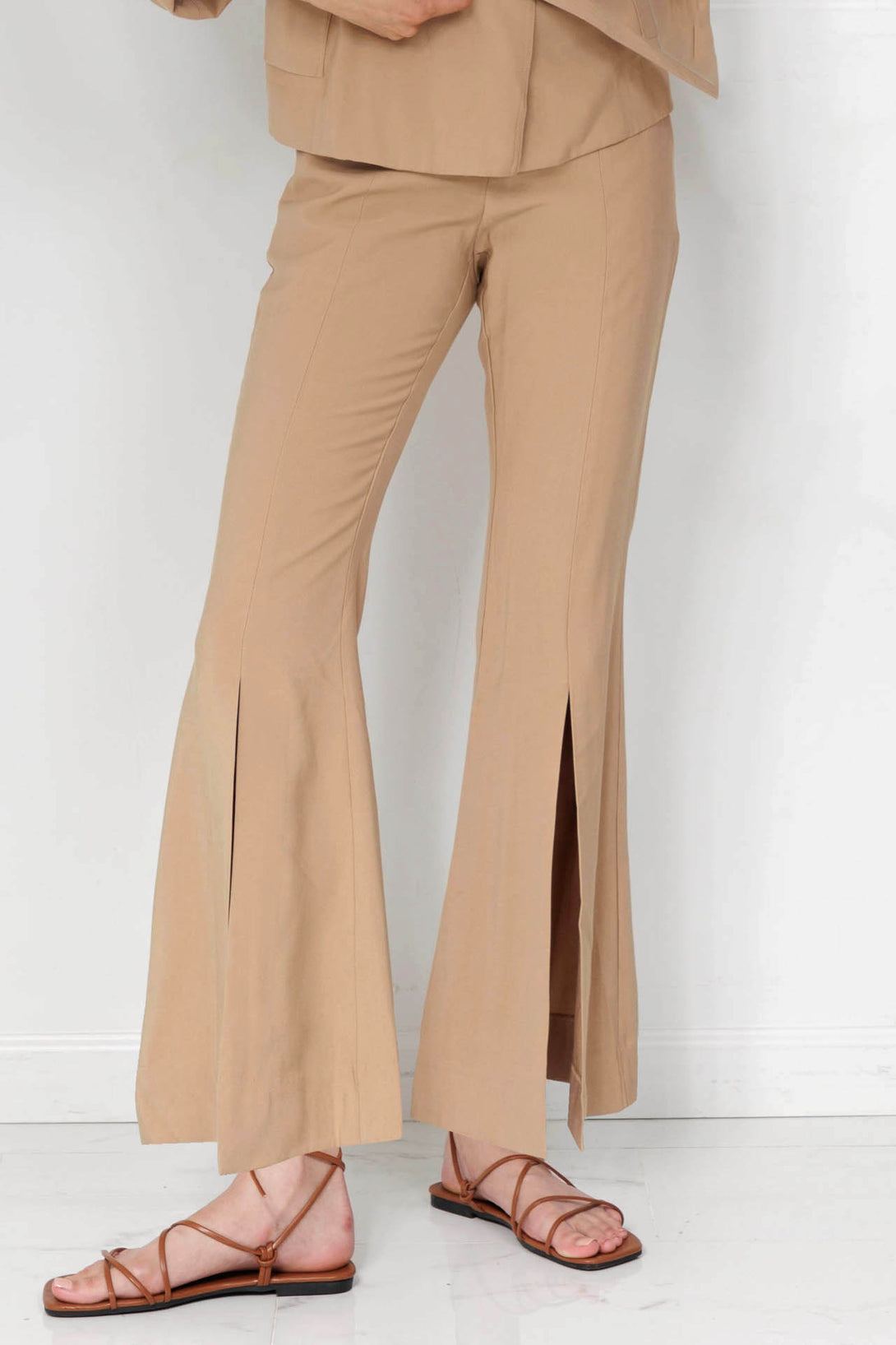 wide leg pants with slits, slit flare pants, HT 360 Collective, womens split hem pants,