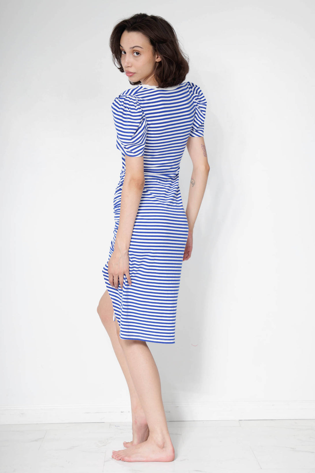 royal blue long sleeve dress, designer midi dresses, striped bodycon midi dress, HT 360 Collective,