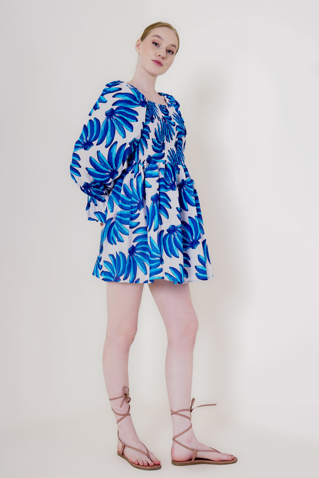 Designer Long Sleeve Mini Cocktail Dress | Blue And White Short Dress Medium / Blue Designer Long Sleeve Mini Cocktail Dress | Blue And White Short Dress Medium / Blue