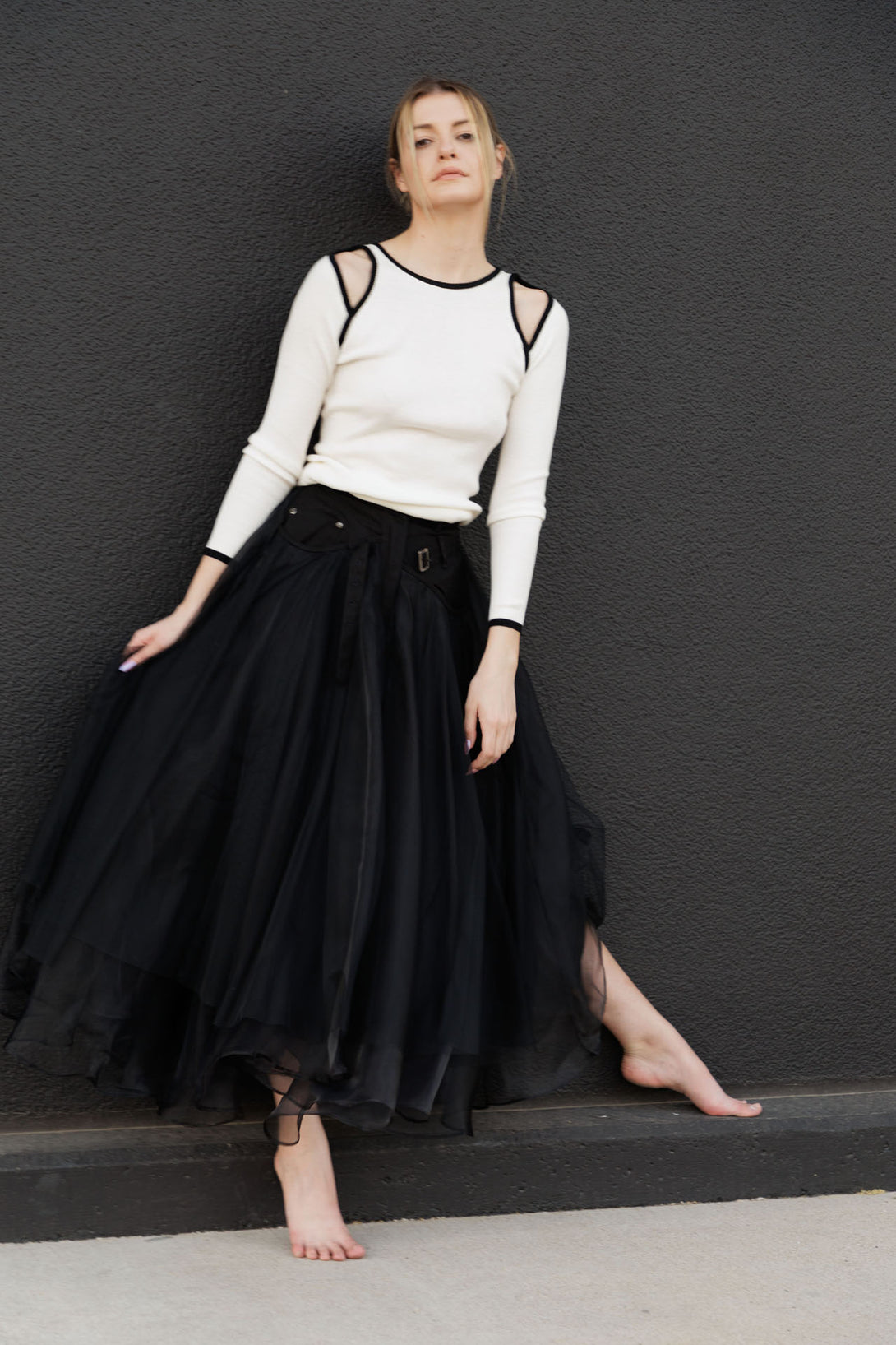 mid length tulle skirt, long black tulle skirt, womens tulle maxi skirt, HT 360 Collective,