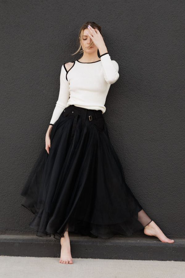 women's long tulle skirt, black skirt with tulle, Tulle maxi skirt, 360 Collective,