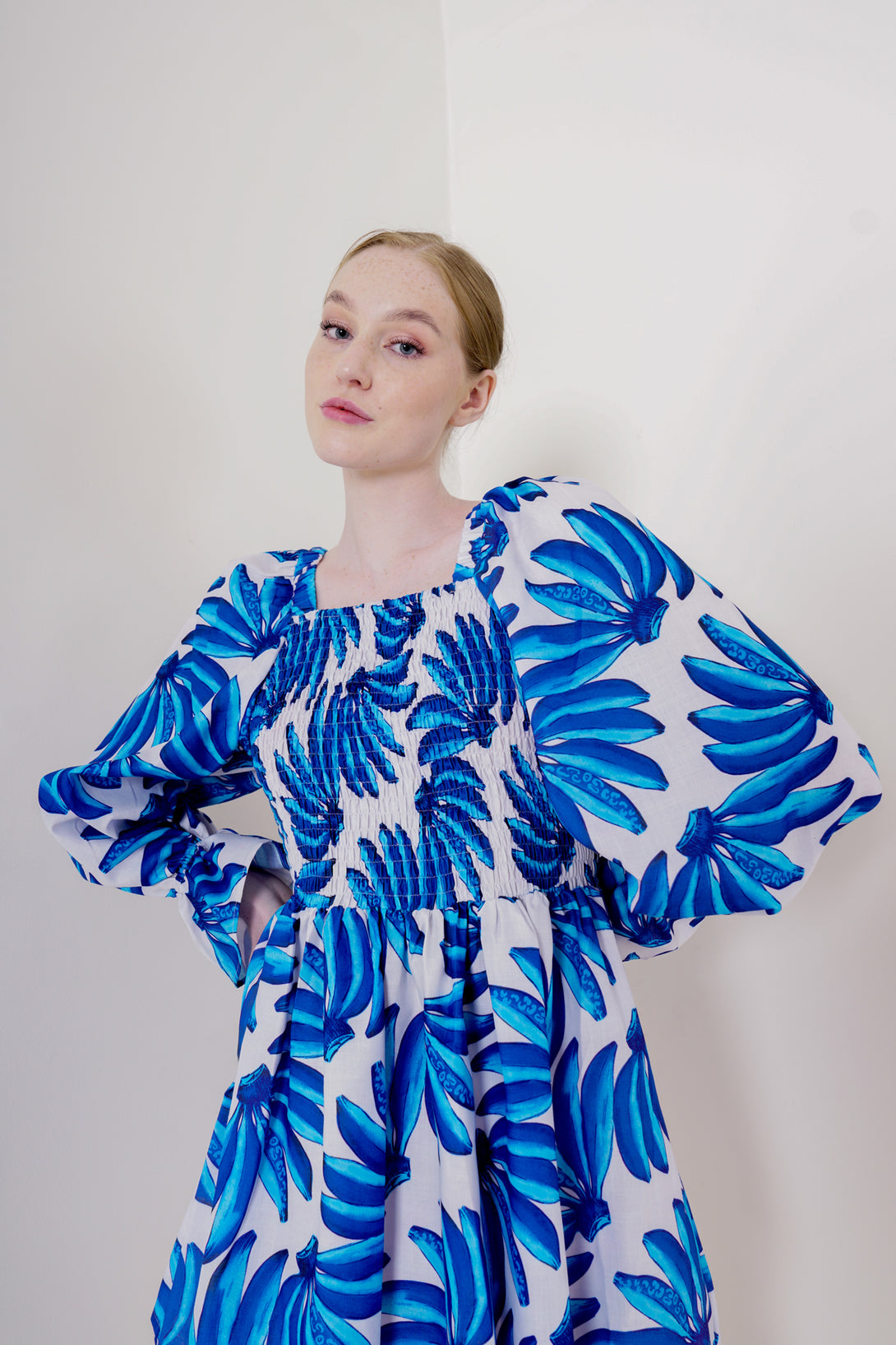 Designer Long Sleeve Mini Cocktail Dress | Blue And White Short Dress Medium / Blue Designer Long Sleeve Mini Cocktail Dress | Blue And White Short Dress Medium / Blue