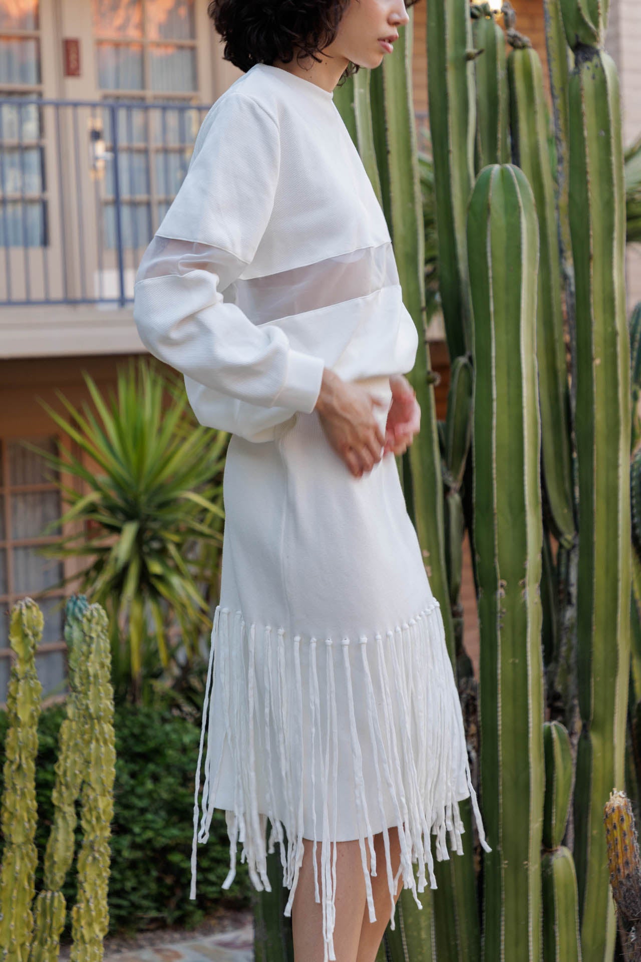 HT 360 Collective White Fringe Skirt Midi Skirt With Fringe HT360 Collective