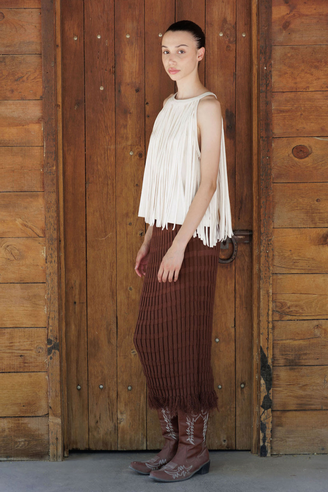 cowgirl tops with fringe, fringe crop, white crop top with fringe, HT 360 Collective,