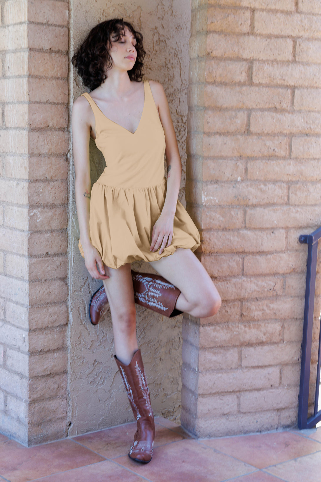 HT 360 Collective - Bubble Hem Dress | Brown Dresses for Women Small / Beige HT 360 Collective - Bubble Hem Dress | Brown Dresses for Women Small / Beige