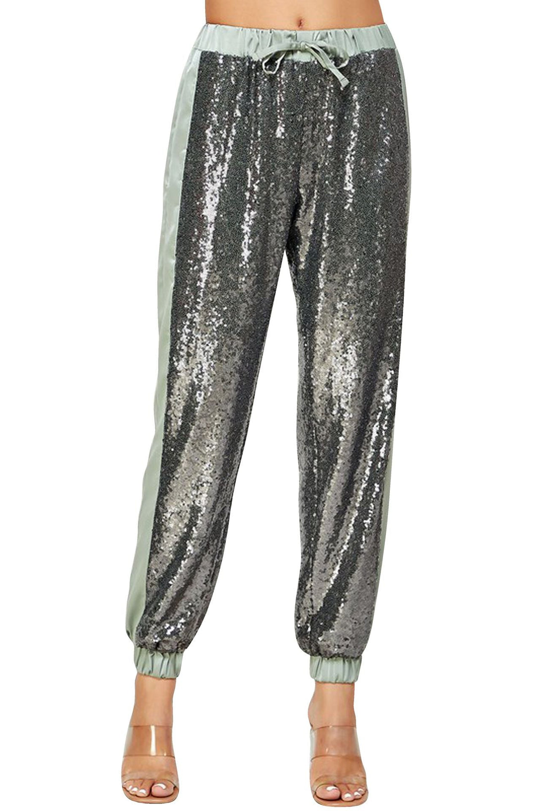 "silver sweat pants" "sequin jogger pants women" "sequin jogger pants" "HT 360 Collective" 