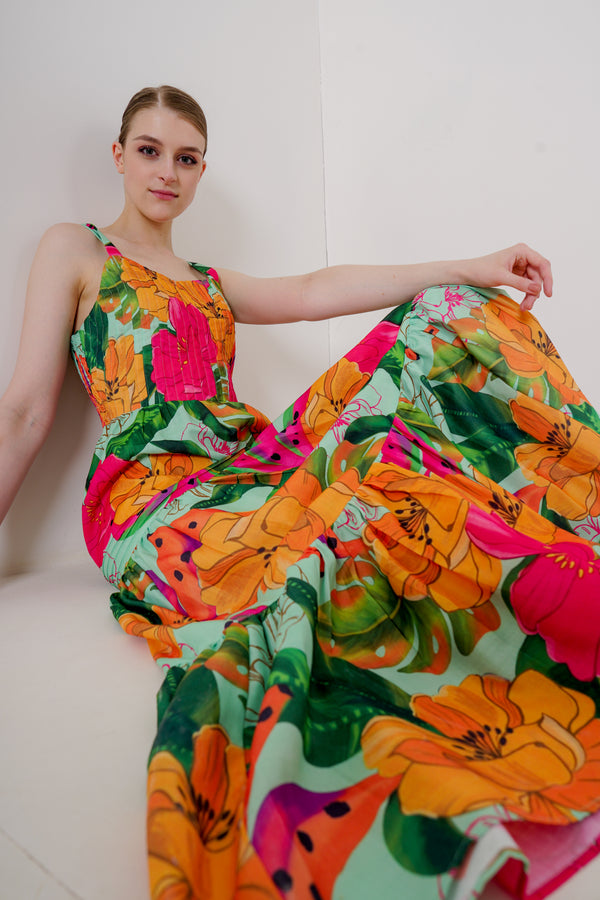 strappy maxi summer dresses, maxi multicolor dress, strappy tiered maxi dress, HT 360 Collective,