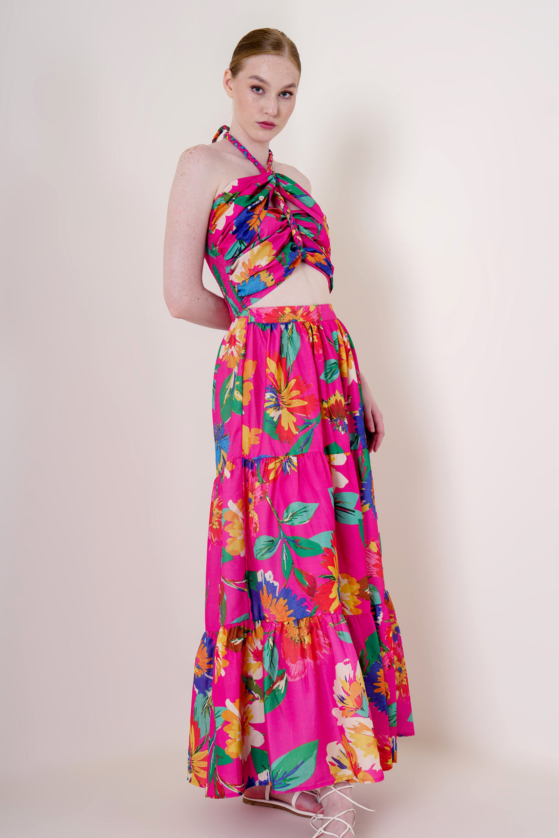 pink cocktail dress, side cut out maxi dress, womens cut out maxi dress, HT 360 Collective,