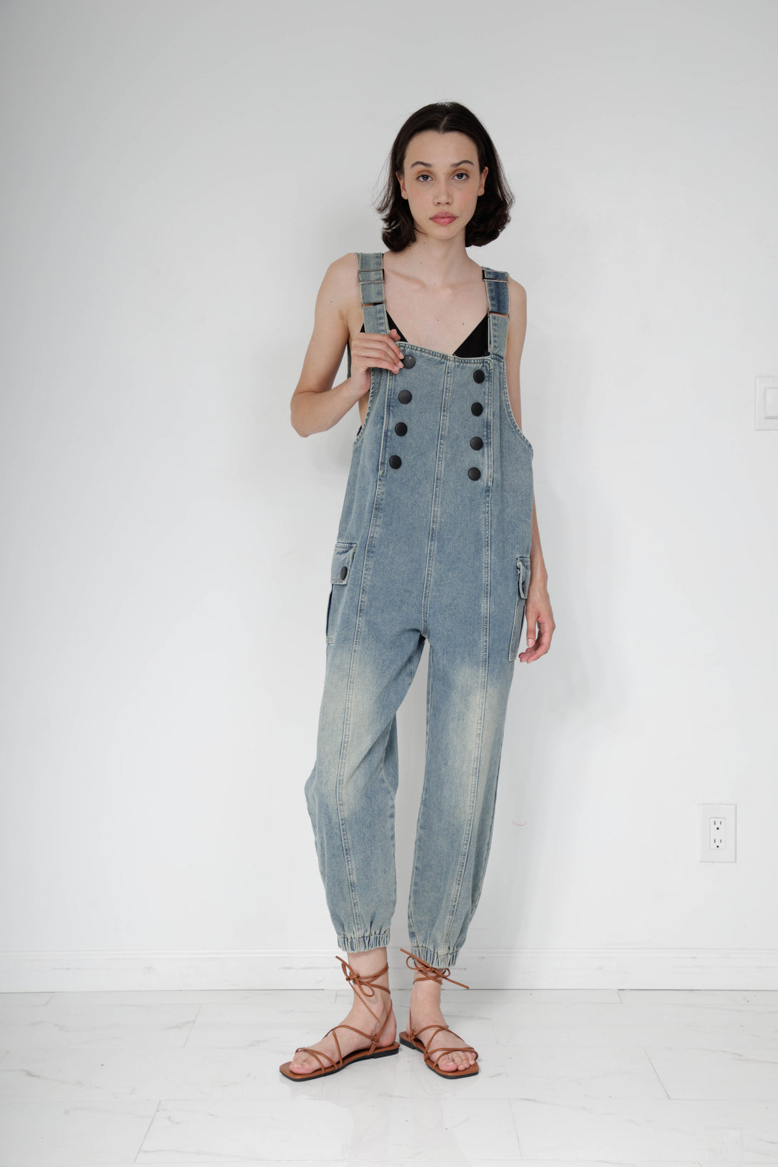 HT 360 Collective, sleeveless denim jumpsuit, denim one piece jumpsuit, jumpsuit women denim,