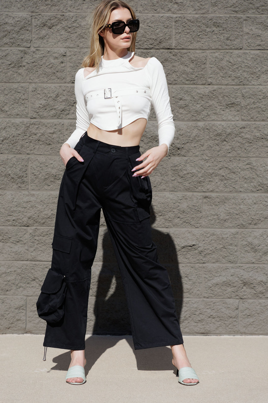 female cargo pants, ladies cargo pants with pockets, cargo wide leg pants, HT 360 Collective,