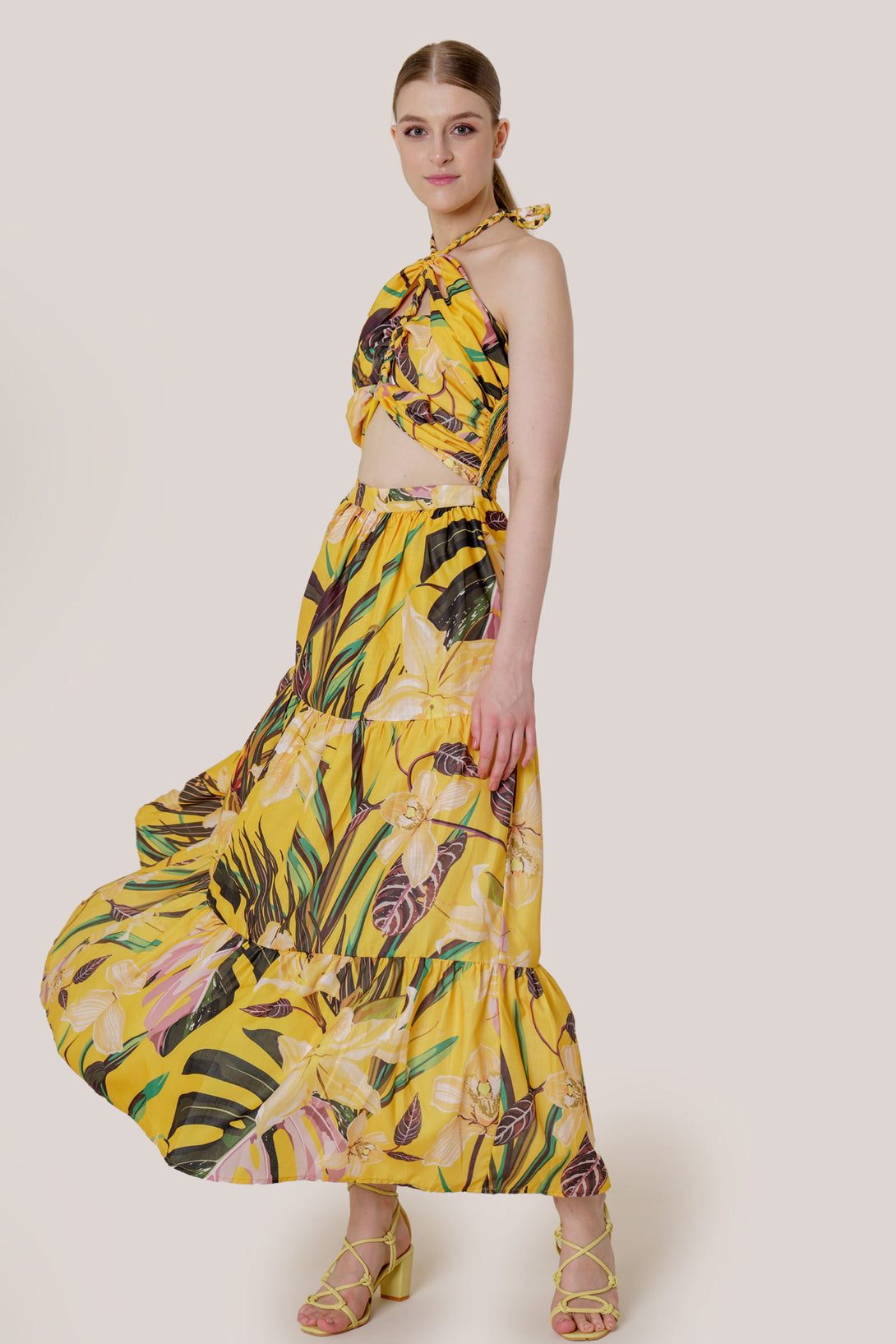 Designer Cutout Maxi Dress Formal | Yellow Maxi Dress Floral Large / Yellow Designer Cutout Maxi Dress Formal | Yellow Maxi Dress Floral Large / Yellow