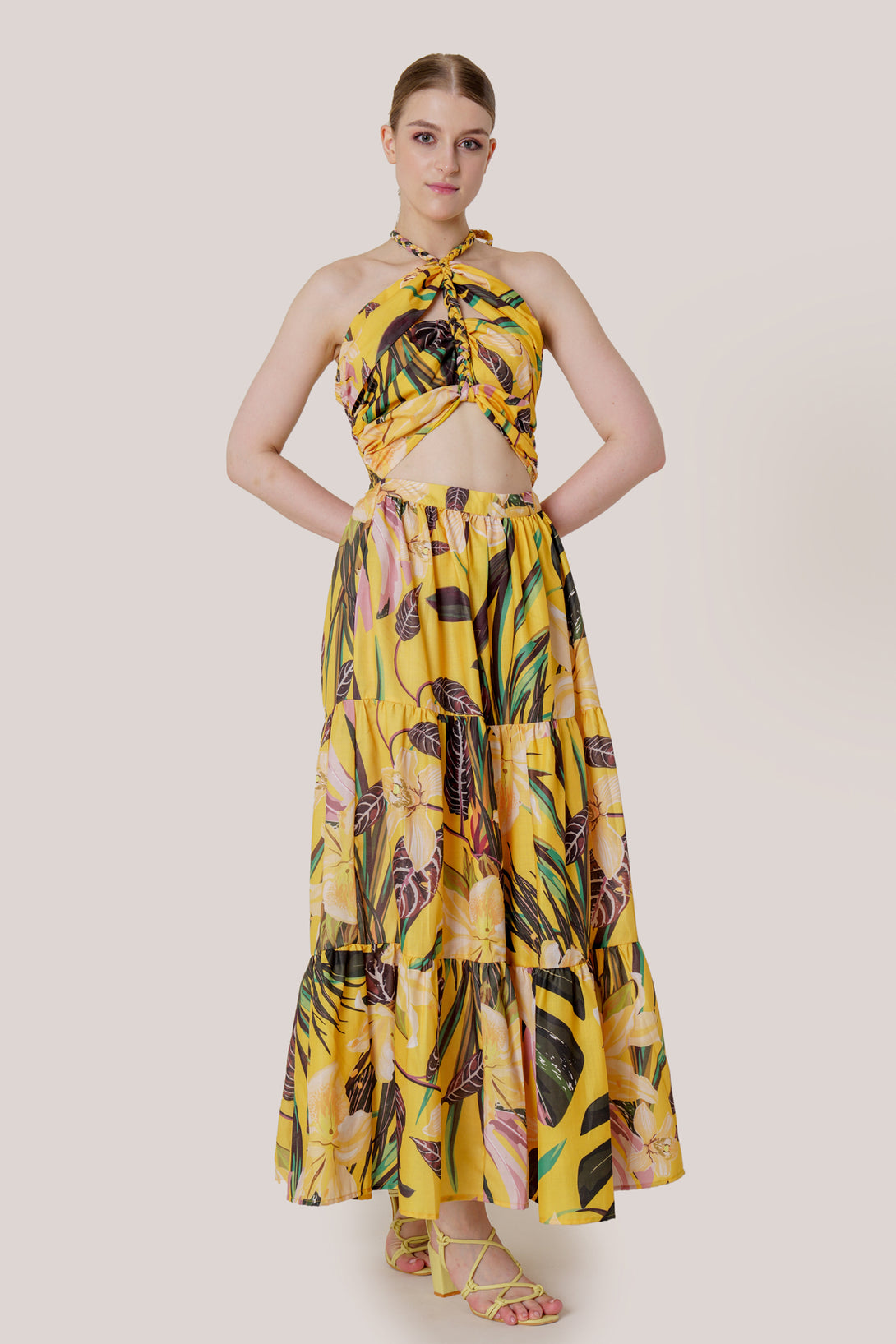 Designer Cutout Maxi Dress Formal | Yellow Maxi Dress Floral Large / Yellow Designer Cutout Maxi Dress Formal | Yellow Maxi Dress Floral Large / Yellow