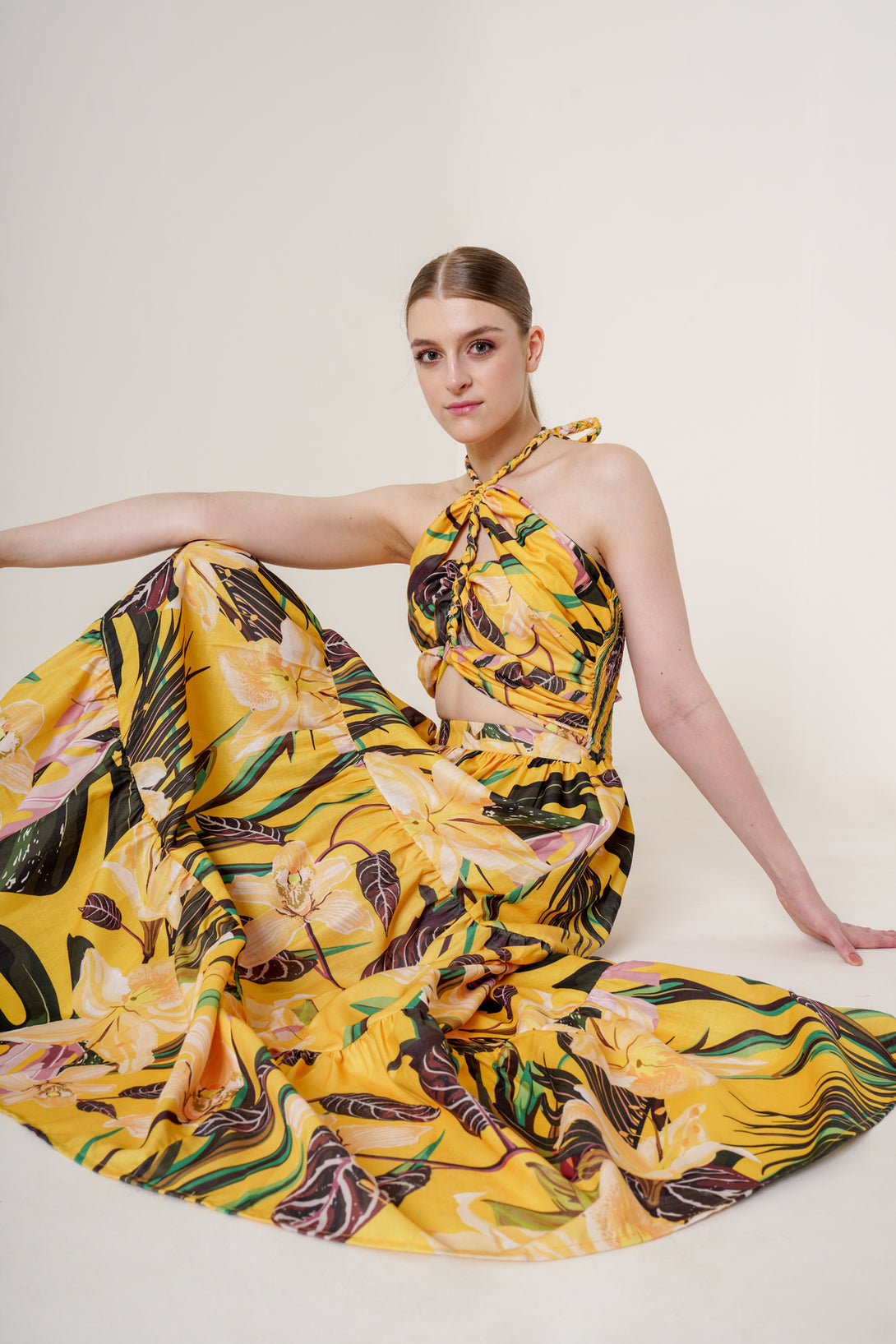 Designer Cutout Maxi Dress Formal | Yellow Maxi Dress Floral Large / Yellow Designer Cutout Maxi Dress Formal | Yellow Maxi Dress Floral Large / Yellow