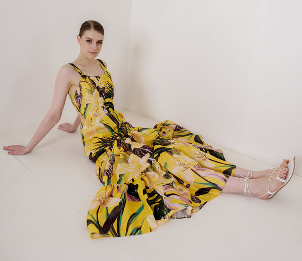 yellow maxi floral dress, women's strappy maxi dress, summer strappy maxi dresses, HT 360 Collective,