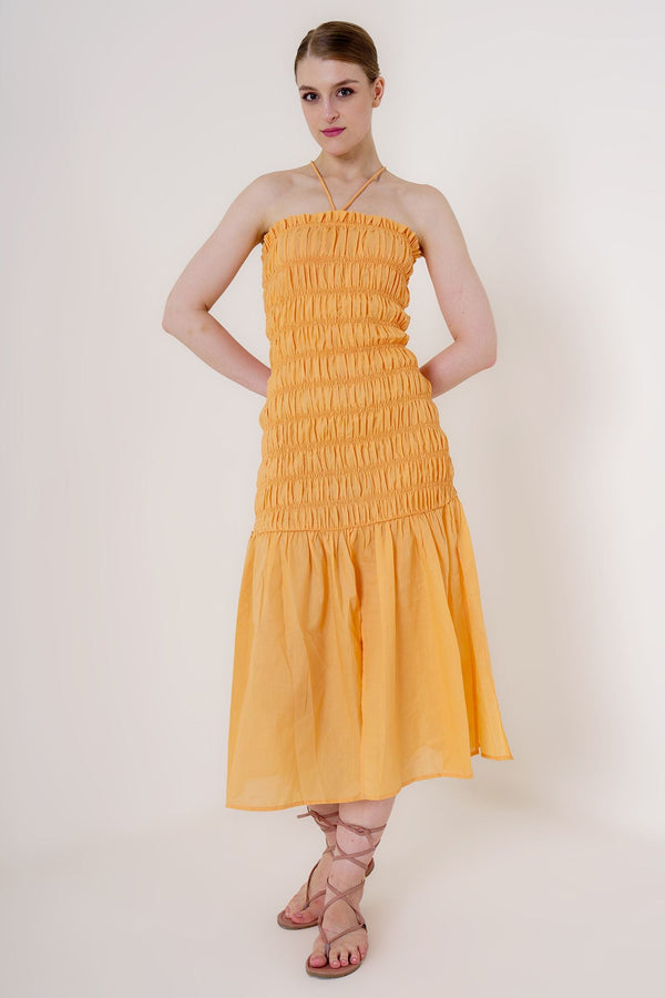 burnt orange flowy dress, sleeveless midi dress, mid length dresses formal,