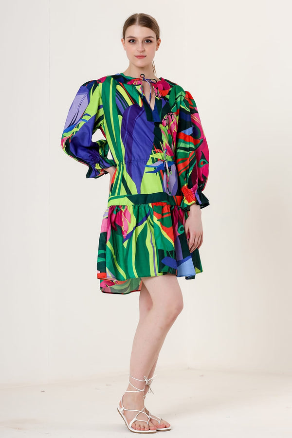  "multicolor formal dress" "multi colored evening dress" "summer midi dress with sleeves"