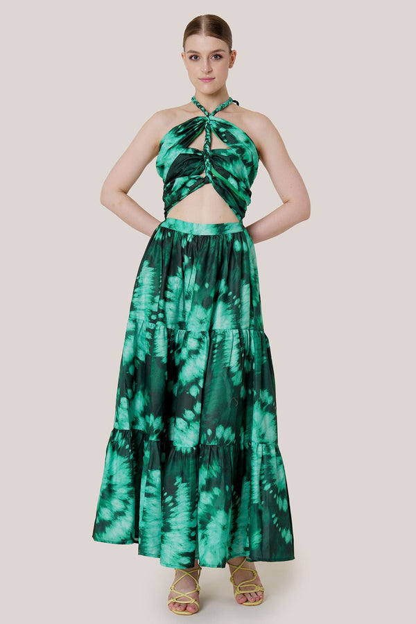 "cut out flowy dress" "green cocktail dress" "maxi side cut out dress" "long side cut out dress"