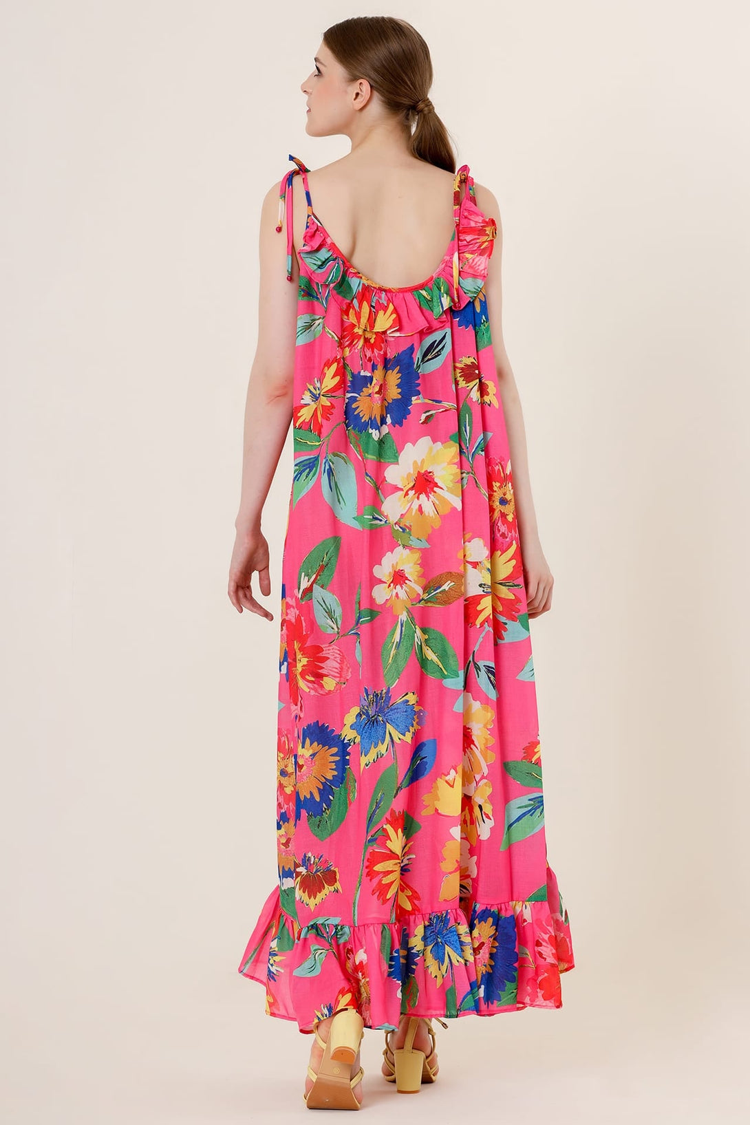 "hot pink maxi dress" "floor length dress" "floral print dress maxi" "floral maxi dress"