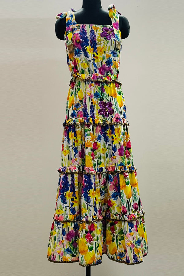 long strappy summer dresses, floor length dress, multi colored flowy dress,