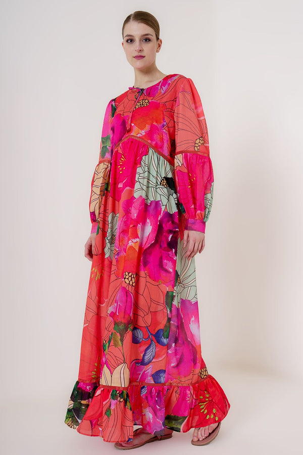 hot pink maxi dress, long summer dresses, floor length dress, long floral dress,