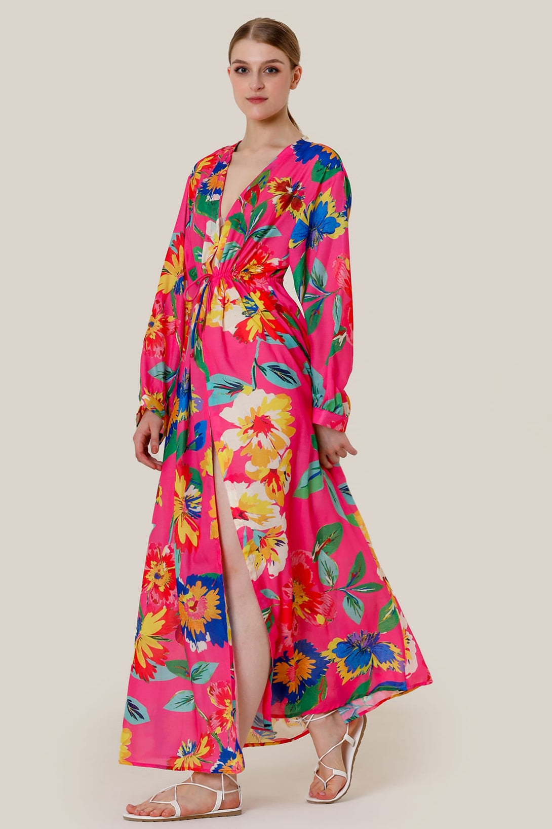 "long sleeve long maxi dress" "long sleeve long dress" "pink floral maxi dress"
