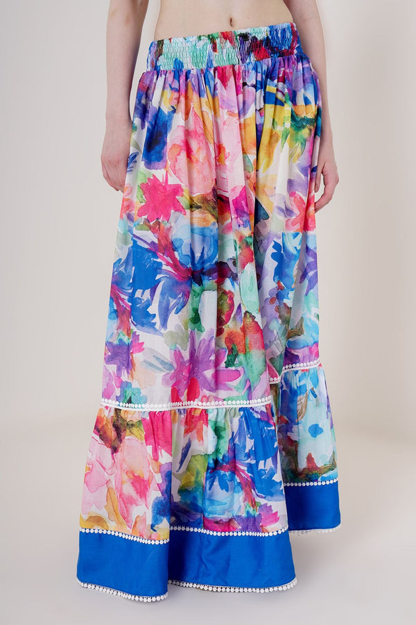  multicolor pleated skirt, high waisted maxi skirt, designer maxi skirt, cotton maxi skirt