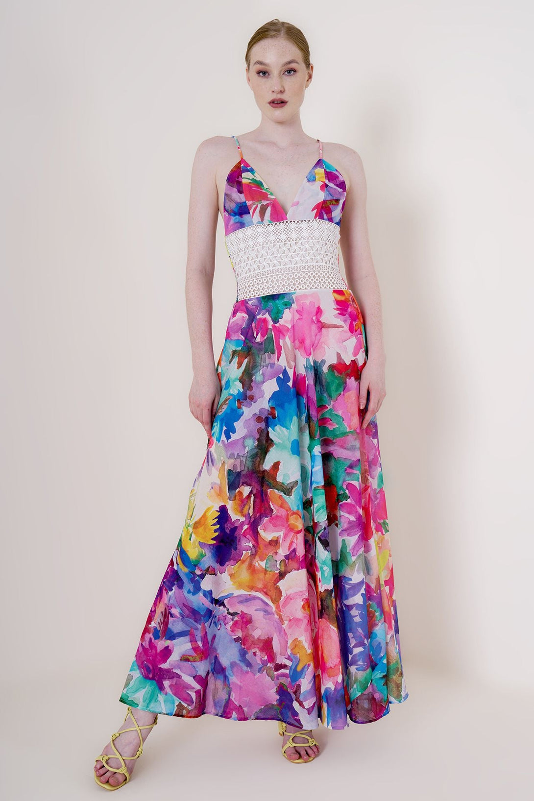 multi colored flowy dress, plus size strappy maxi dress, floor length dress, long floral dress,