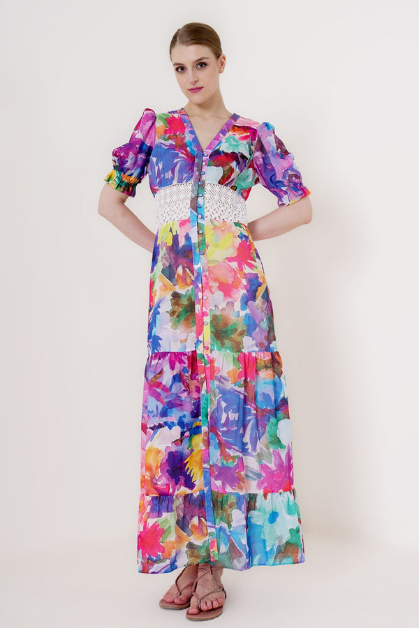 multi colored flowy dress, long summer dresses, floor length dress, long floral dress,